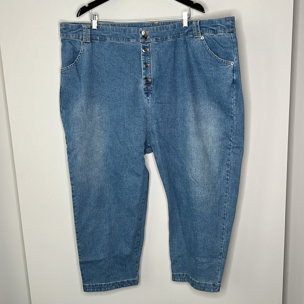 Soncy Button Front & Button Cuff Jean in Medium Indigo Plus Size 5 (28W) NWT!